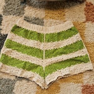 Green & Cream Crochet Women's Shorts